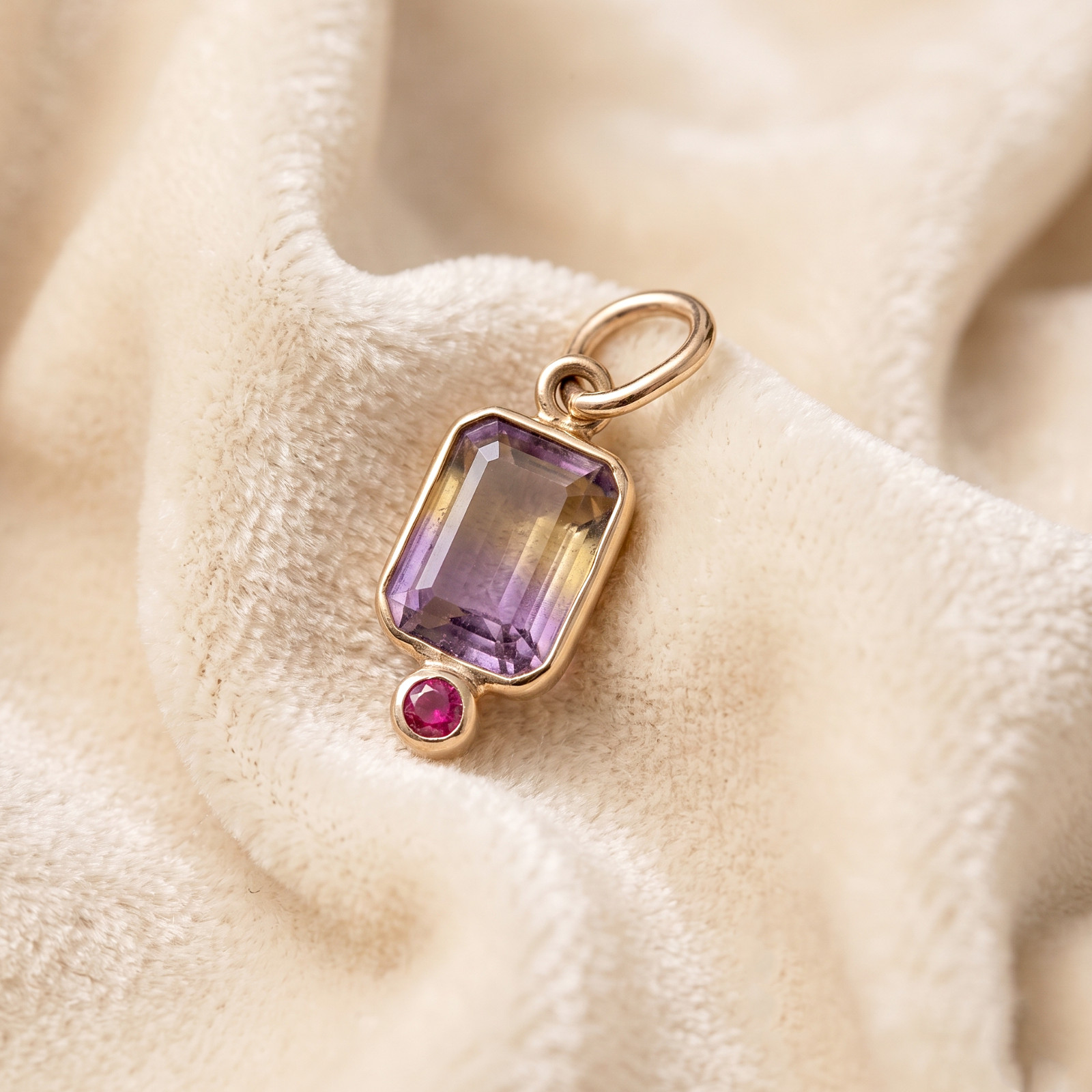 Natural Ametrine & Ruby Pendant For Necklace/Bracelet, 14k Gold Pendant Gift Mom
