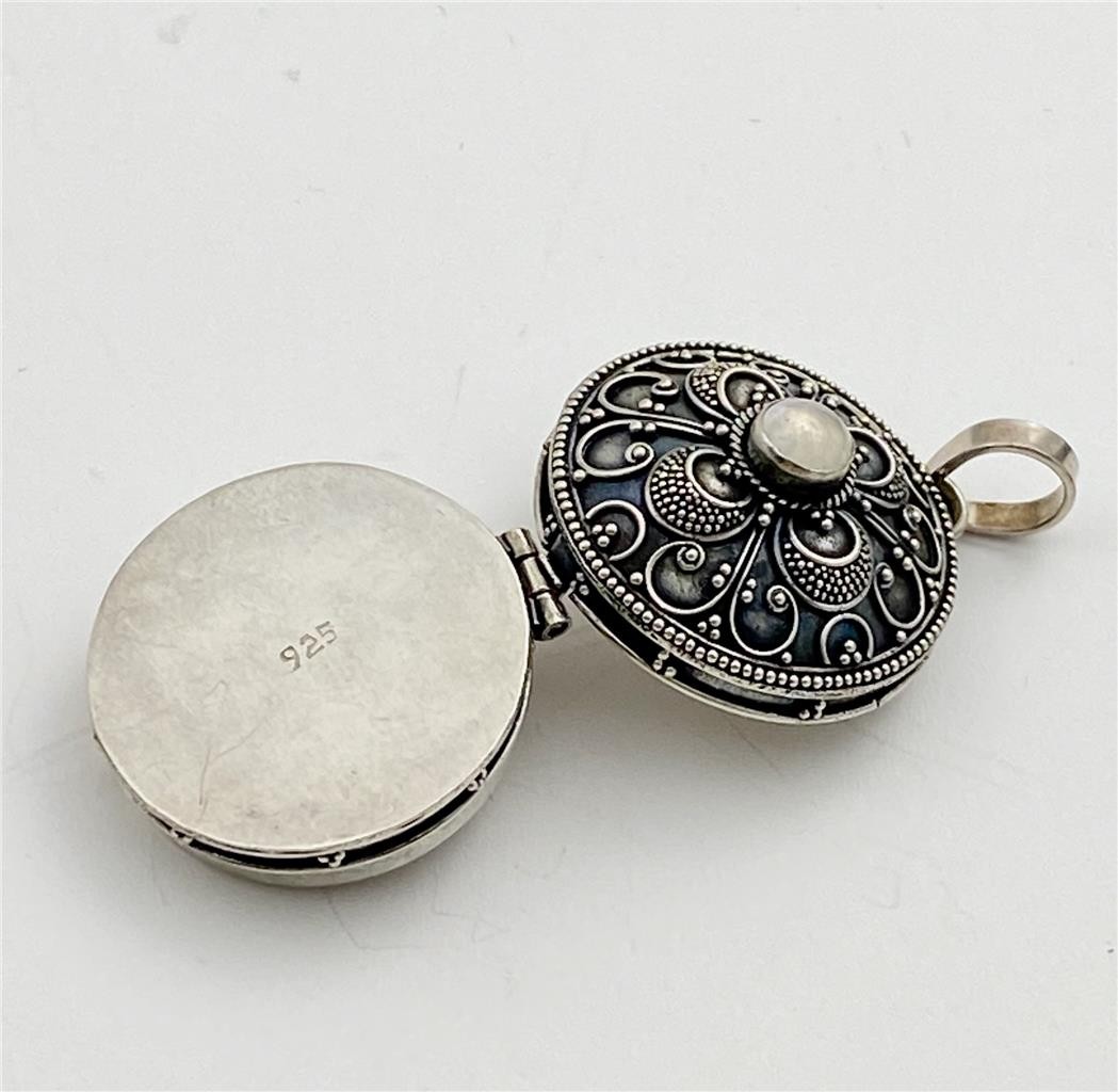 Sterling Silver & Moonstone Intricate Design Memory Locket