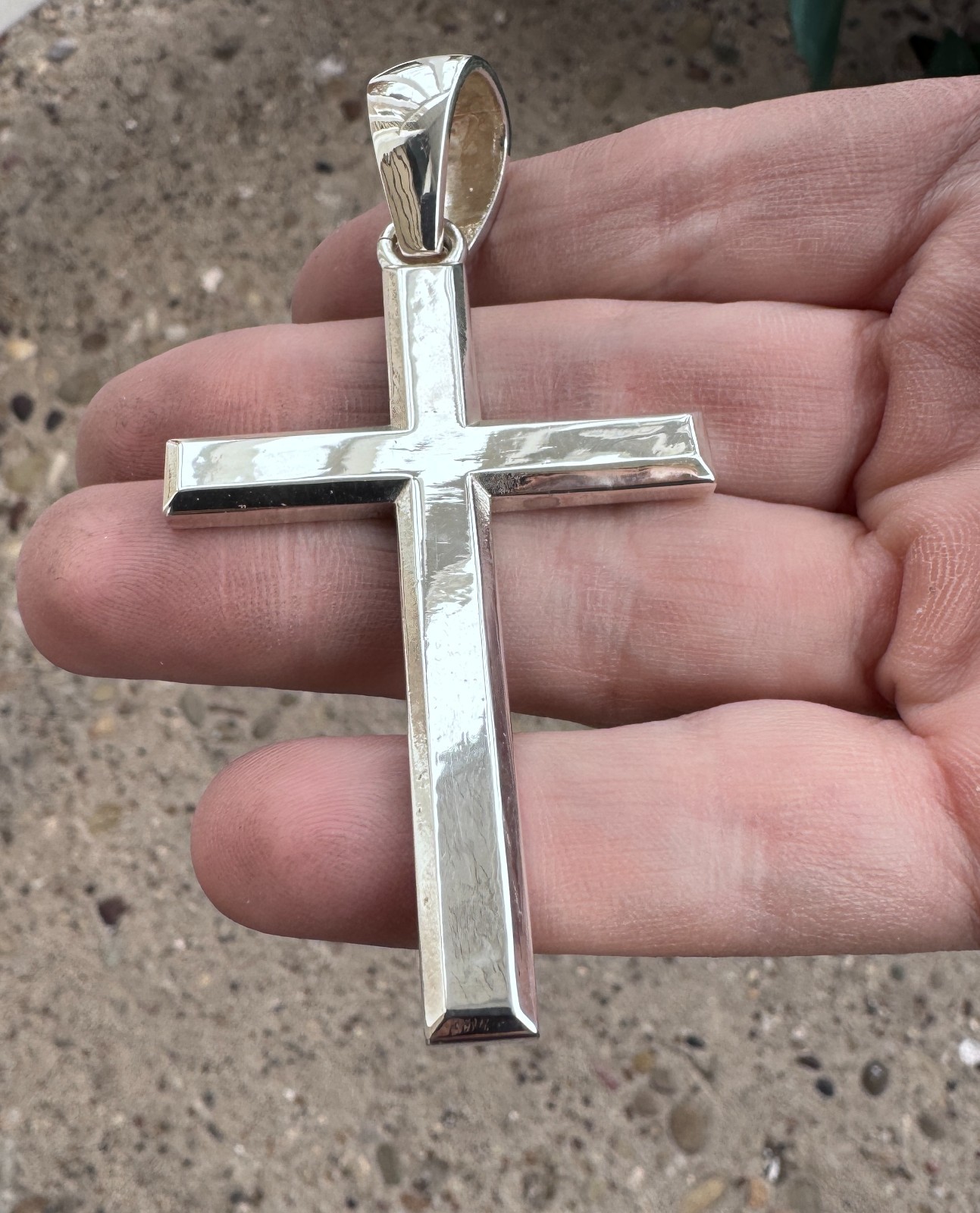 Large Cross Thick Pendant Beveled Plain Polished Silver 10- 20mm bail