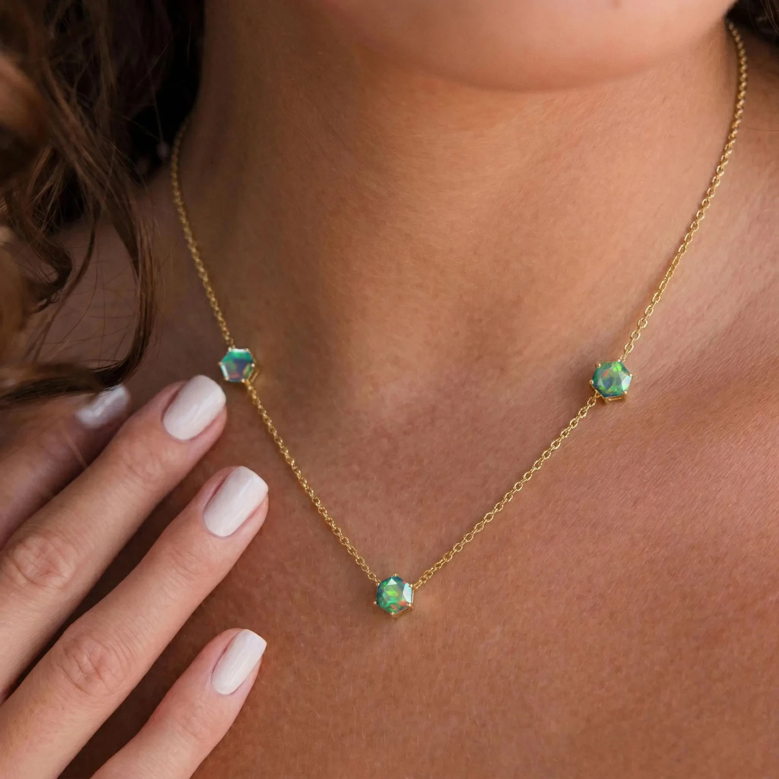 Black Opal Station Necklace, Dainty Wedding Jewelry, Dark Opal Necklace