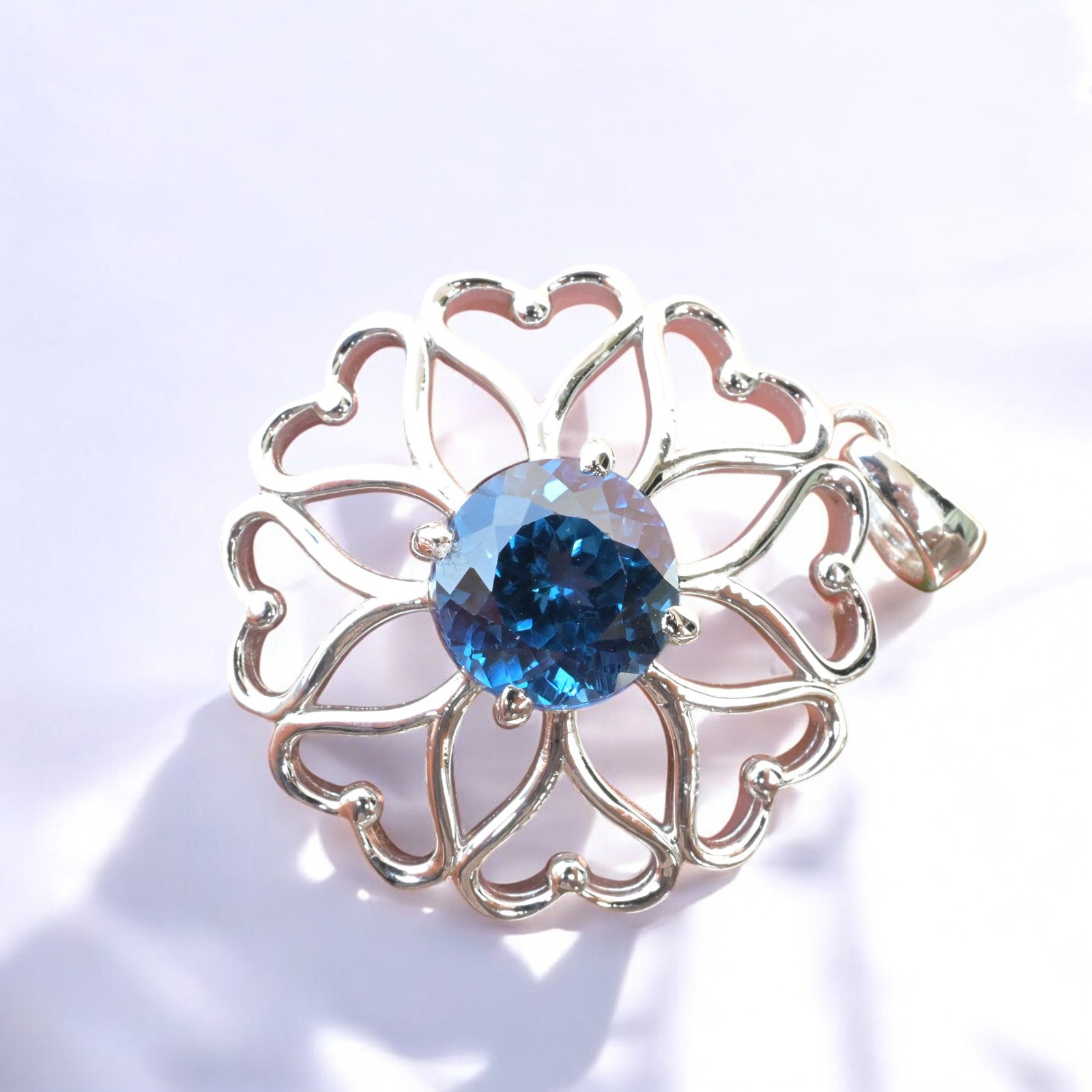 Certified Indicolite Tourmaline 30 Ct Flower Pendant 925 Sterling Silver MG002