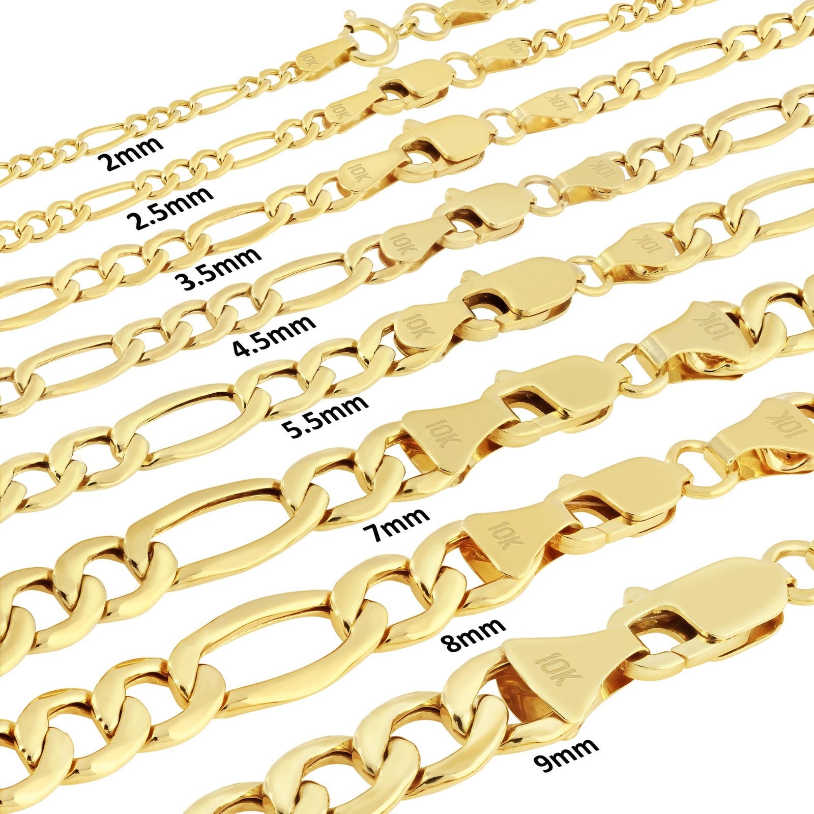 10K Yellow Gold 2mm-9mm Italian Figaro Chain Necklace Bracelet Men Women 7″- 30″