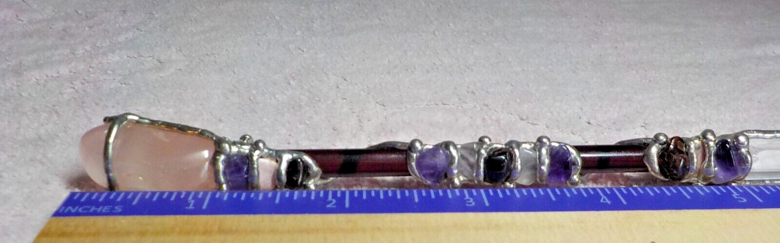 STERLING SILVER WRAPPED AMETHYST/QUARTZ CLEAR POINT/PINK QTZ HEALING WAND/STICK