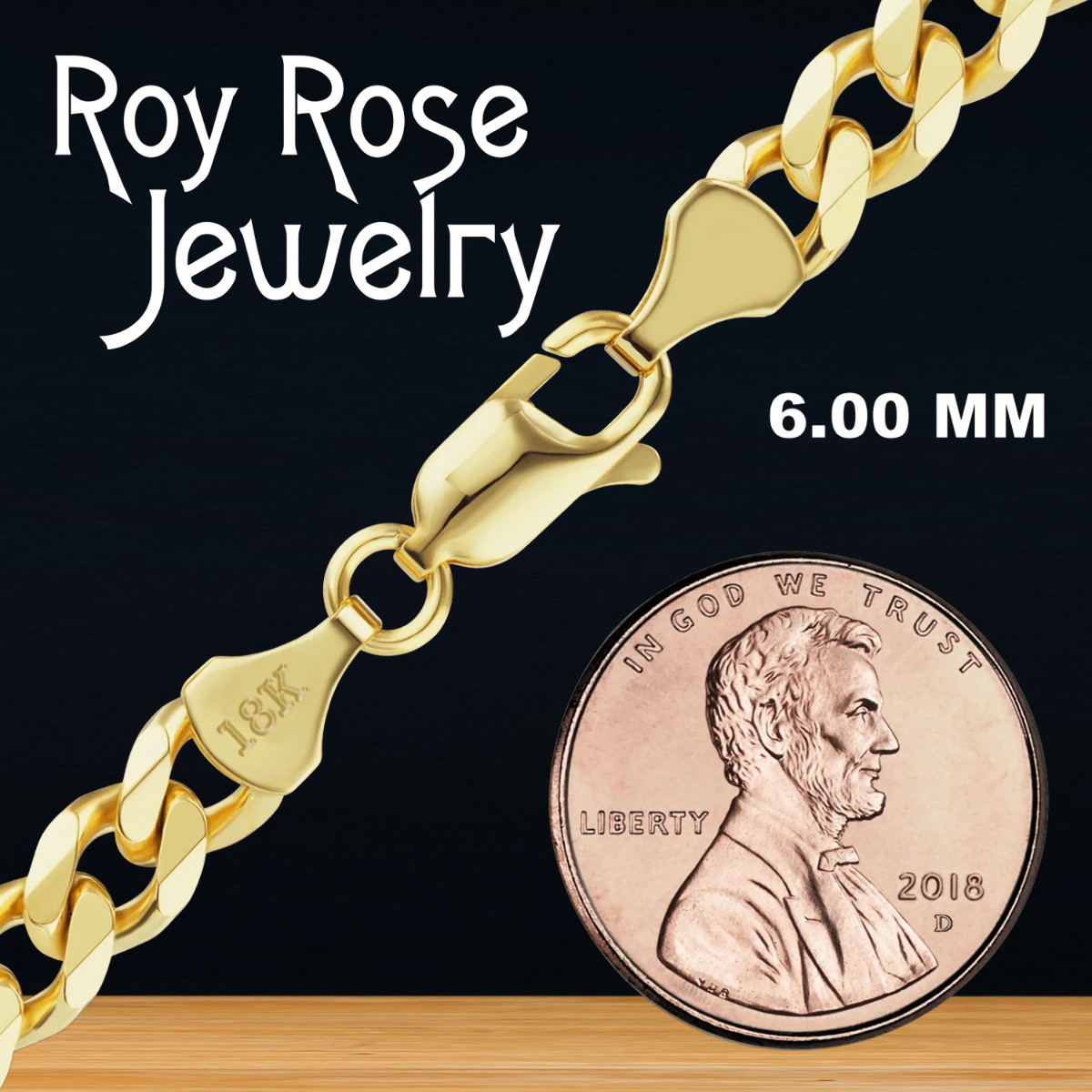 18K Yellow Gold Solid Classic Curb Cuban Link Necklace Chain