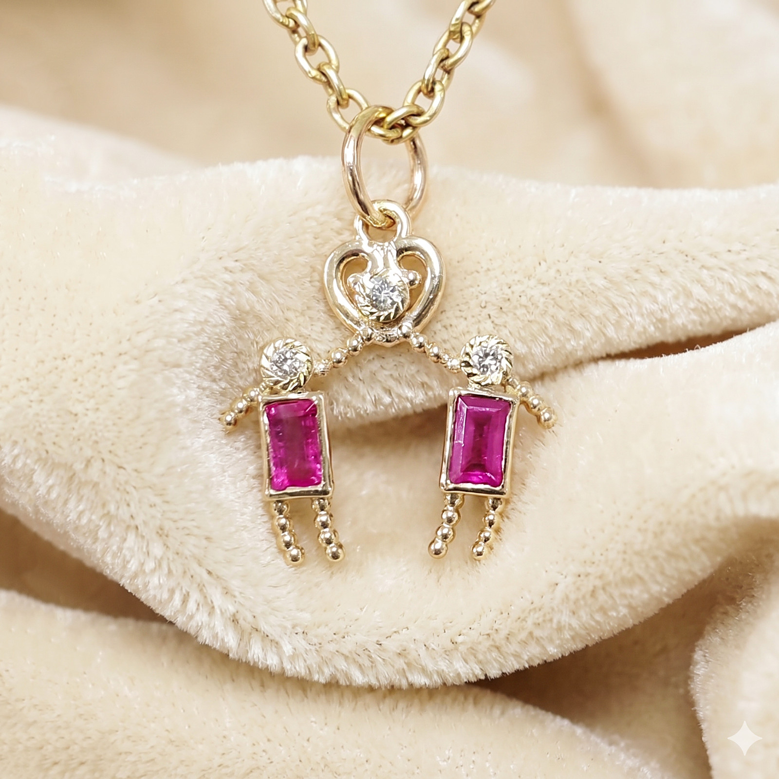9K Yellow Gold Ruby & Diamond Pendant | Unique Couple Charm Pendant For Her/Him