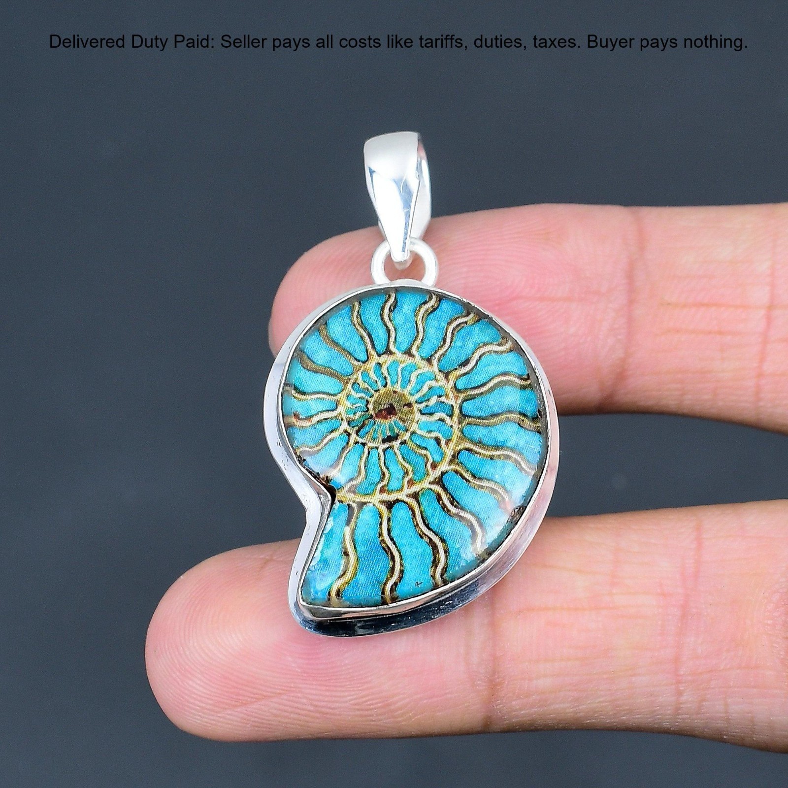 925 Sterling Silver Ammonite Opal Doublet Gemstone Anniversary Pendant Jewelry