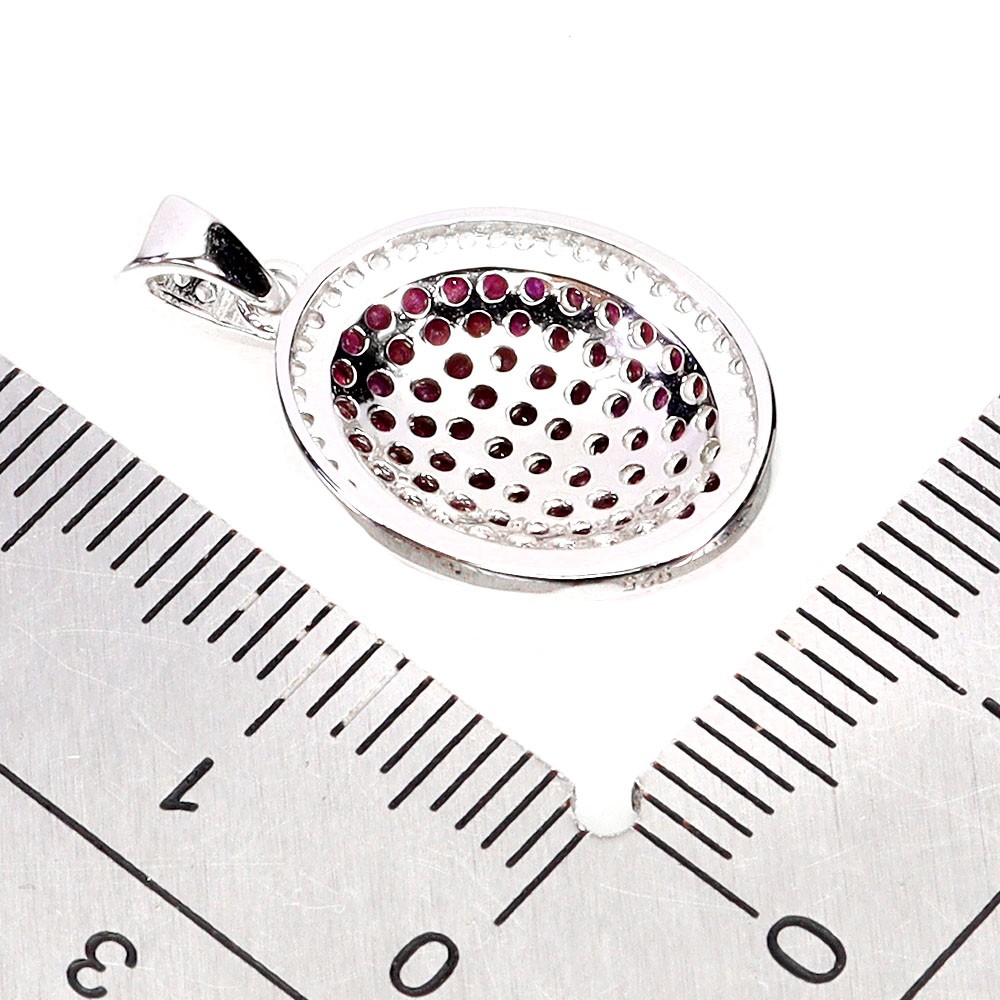 925 Sterling Silver Pendant Ruby Myanmar Round Diamond Cut White Topaz Gemstone