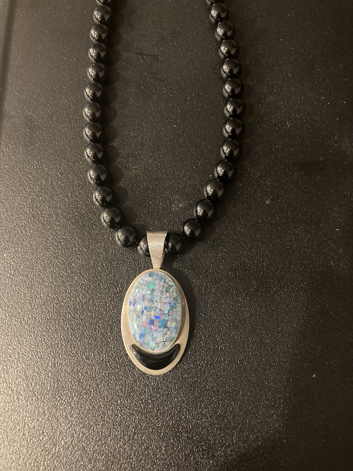 Jay King DTR Mosaic Opal Black Onyx Bead Sterling Necklace