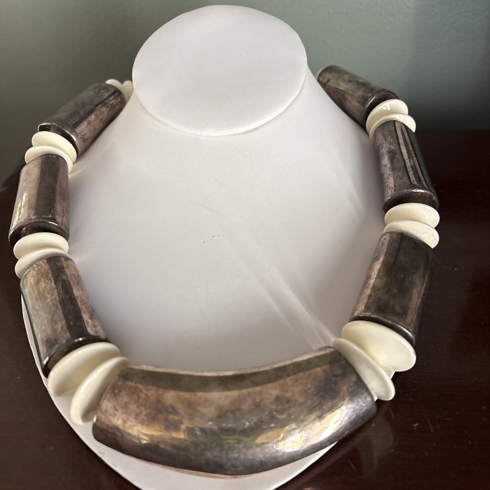 Necklace 283g 925 Sterling Silver Modernist Indigenous Beads Plastic Discs