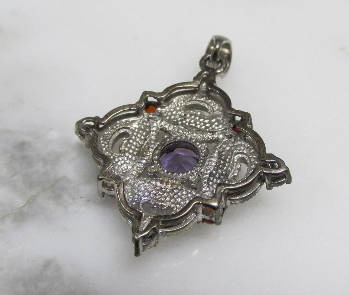 Unknown Stones Sterling Silver Dangle Pendant; India ~ 7grams ~ 11-A609
