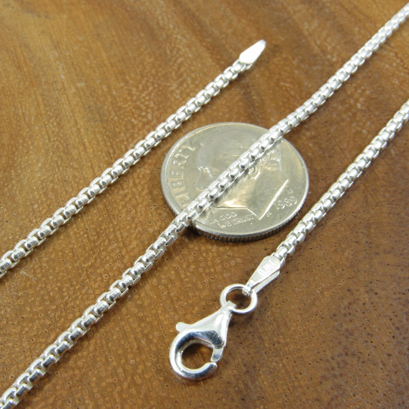Solid 925 Sterling Silver Italian Unisex Round Box Chain Necklace, Made in Italy