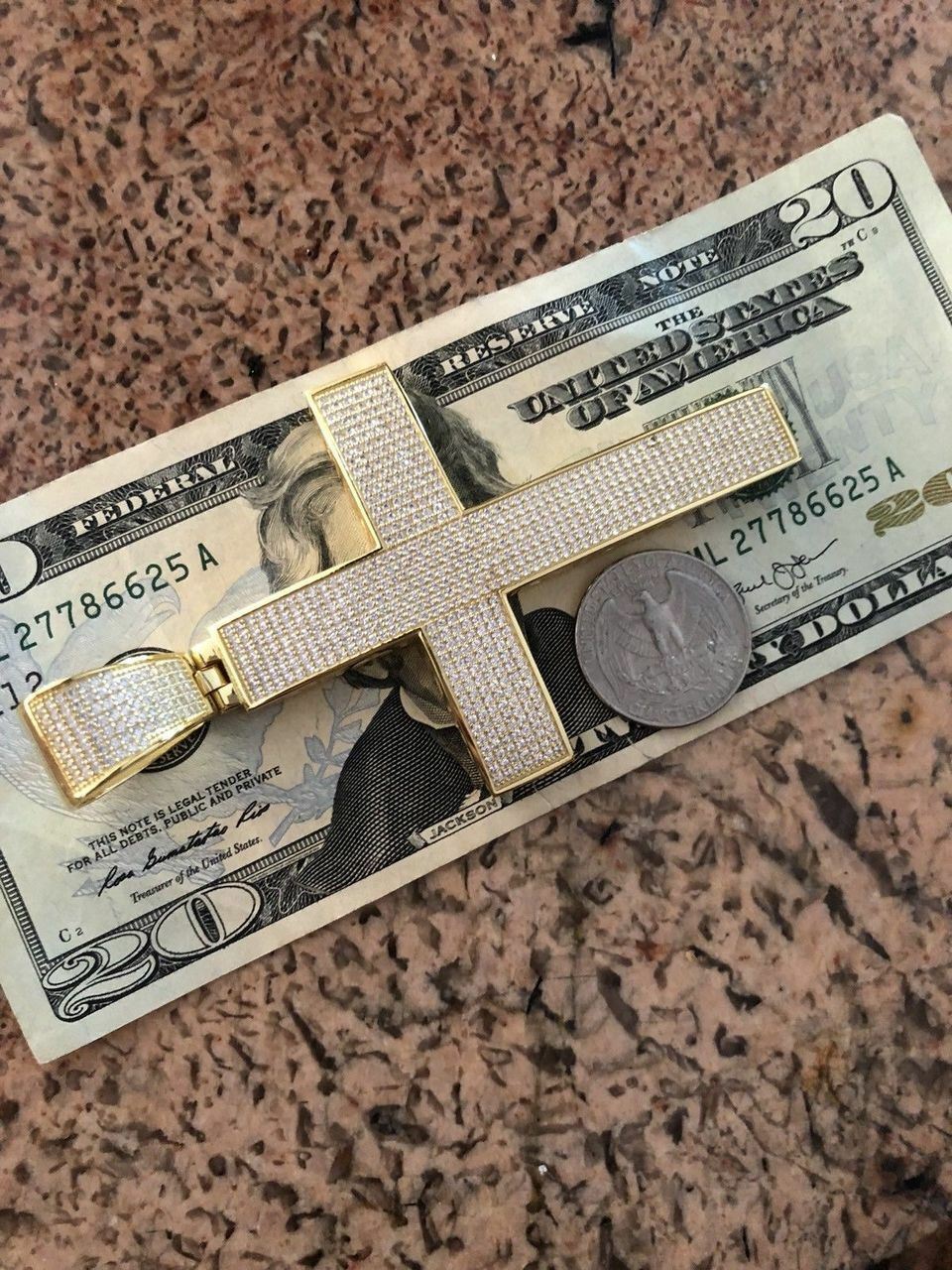 14k Gold Plated Solid 925 Silver Mens Large Cross CZ 3.25” BIG Hip Hop
