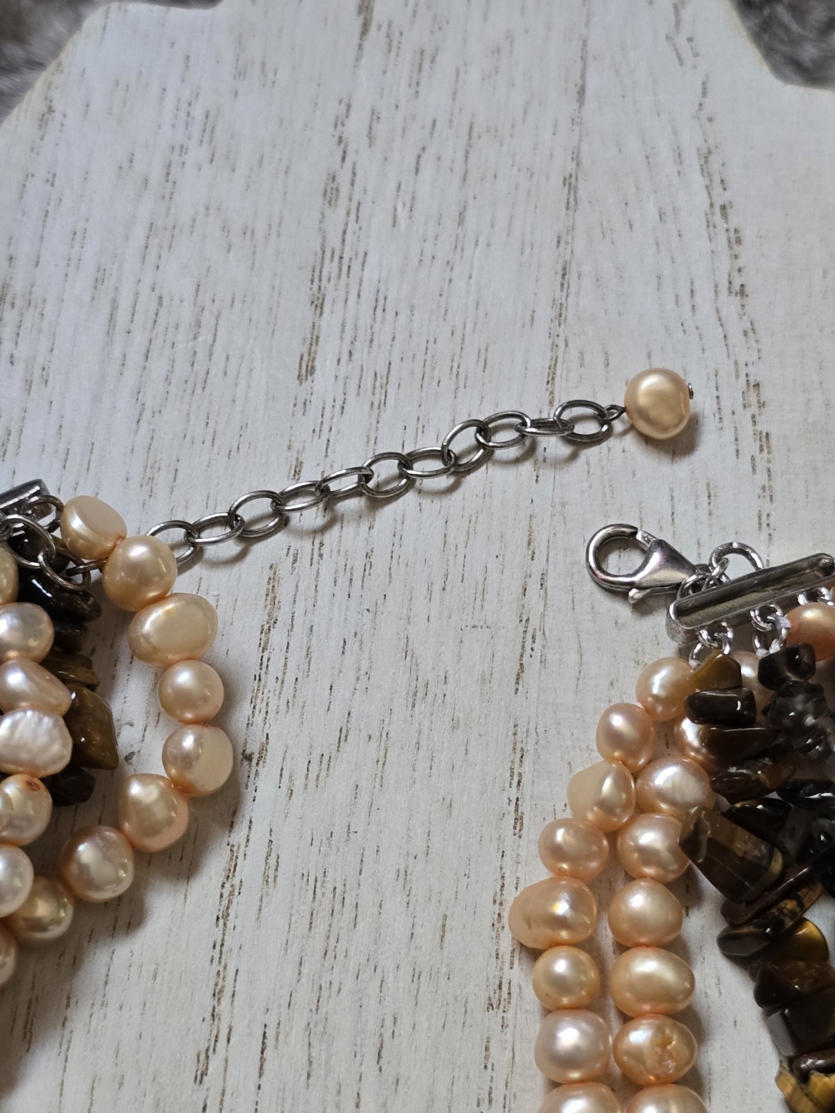 Ross Simon Tiger Eye Tigers Eye Bead Pearl Sterling Silver Multi Strand Necklace