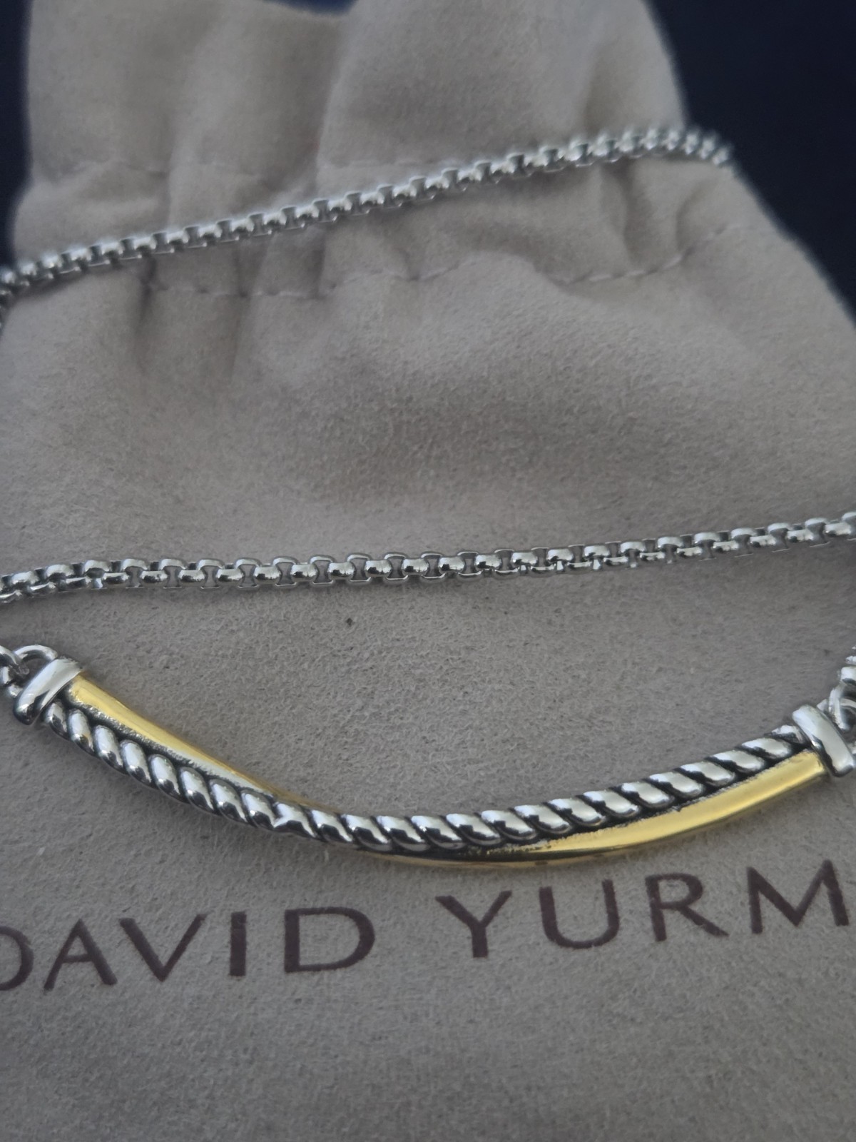 David Yurman Sterling 925 Silver Crossover Bar Necklace 22″ with 18K Gold