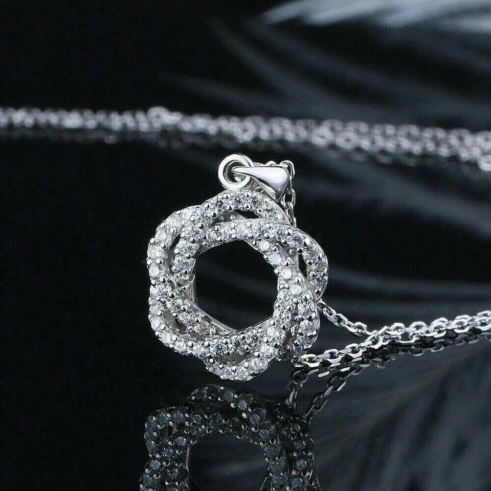 Moissanite Floral Pendant Necklace 2.00CT Round Cut 14K White Gold Plated
