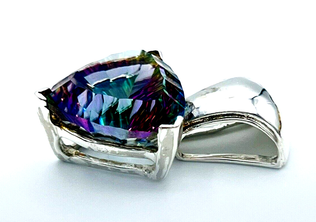 Sterling Silver 20mm x 20mm Trillion Cut Mystic Topaz Pendant