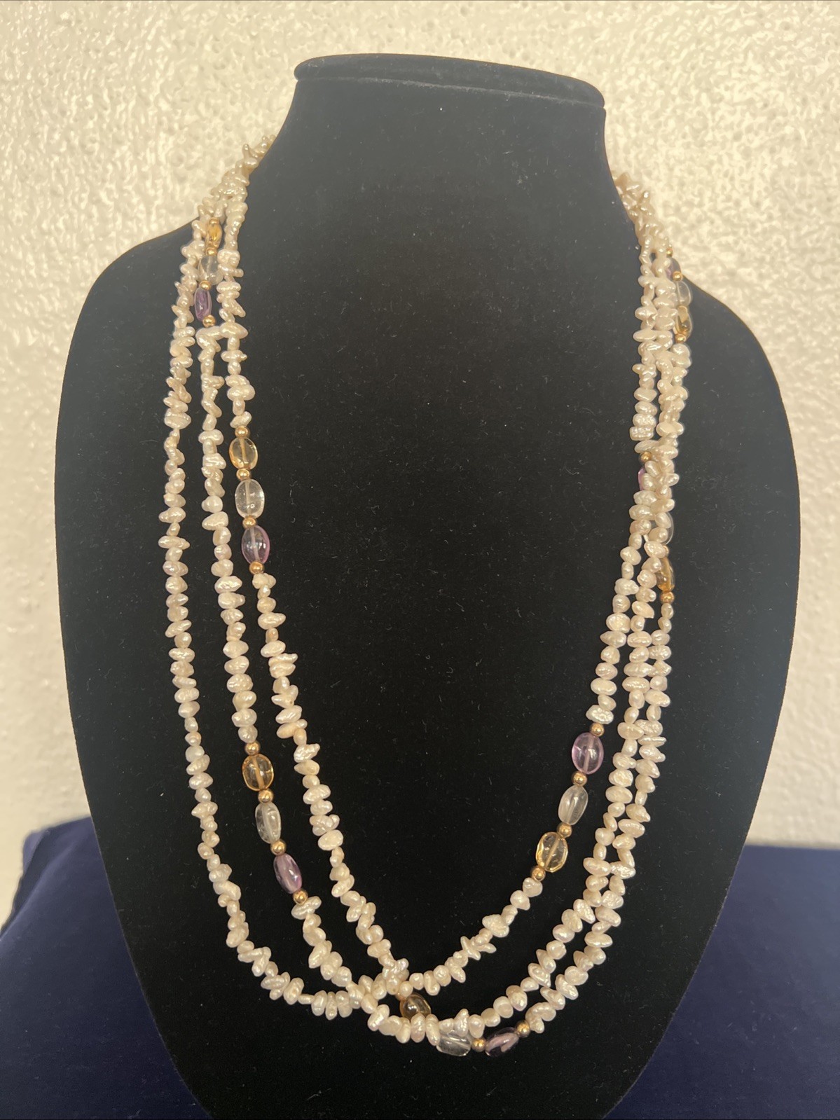 Multi Strand Freshwater Pearl Necklace 28”3 Strings 14kYellow Gold Clasp