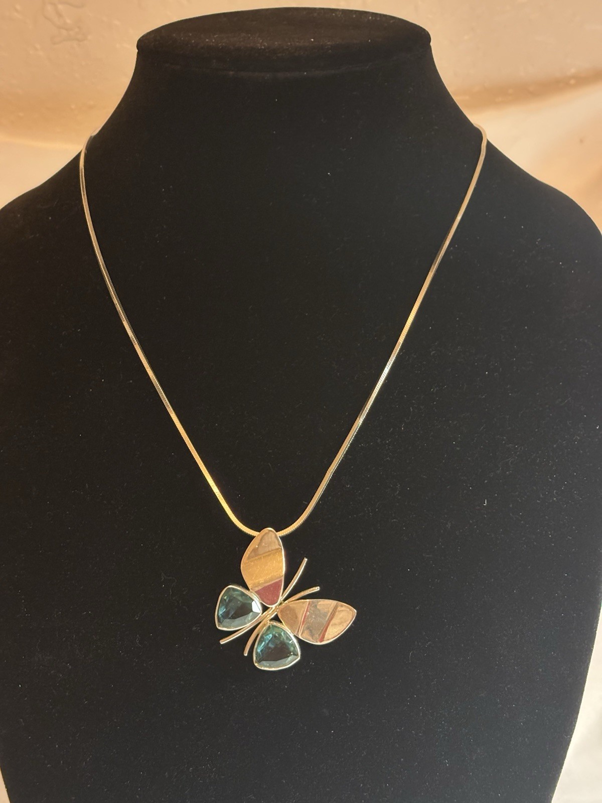 Italian Sterling Silver Butterfly Necklace With Trillion Cut Blue Topaz Stones