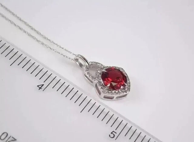 2CT Round Cut Lab Created Red Ruby Women’s Beauty Pendant 14K White Gold Plated