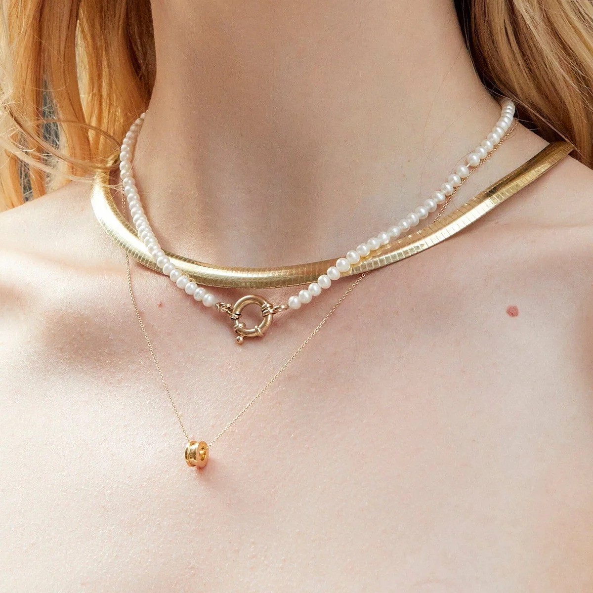 Round Column Spacer Beads Pendant Necklace Handmade 14K Gold Jewelry Christmas