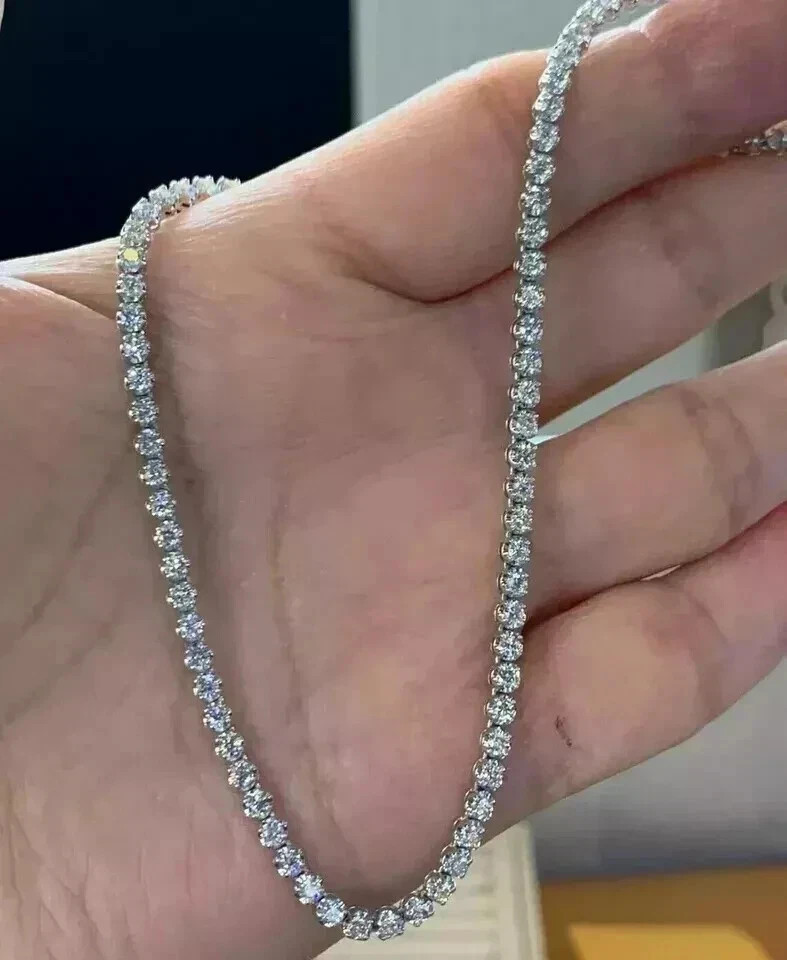 20Ct Round Cut Lab Created Diamond Tennis Necklace 14k White Gold Plated