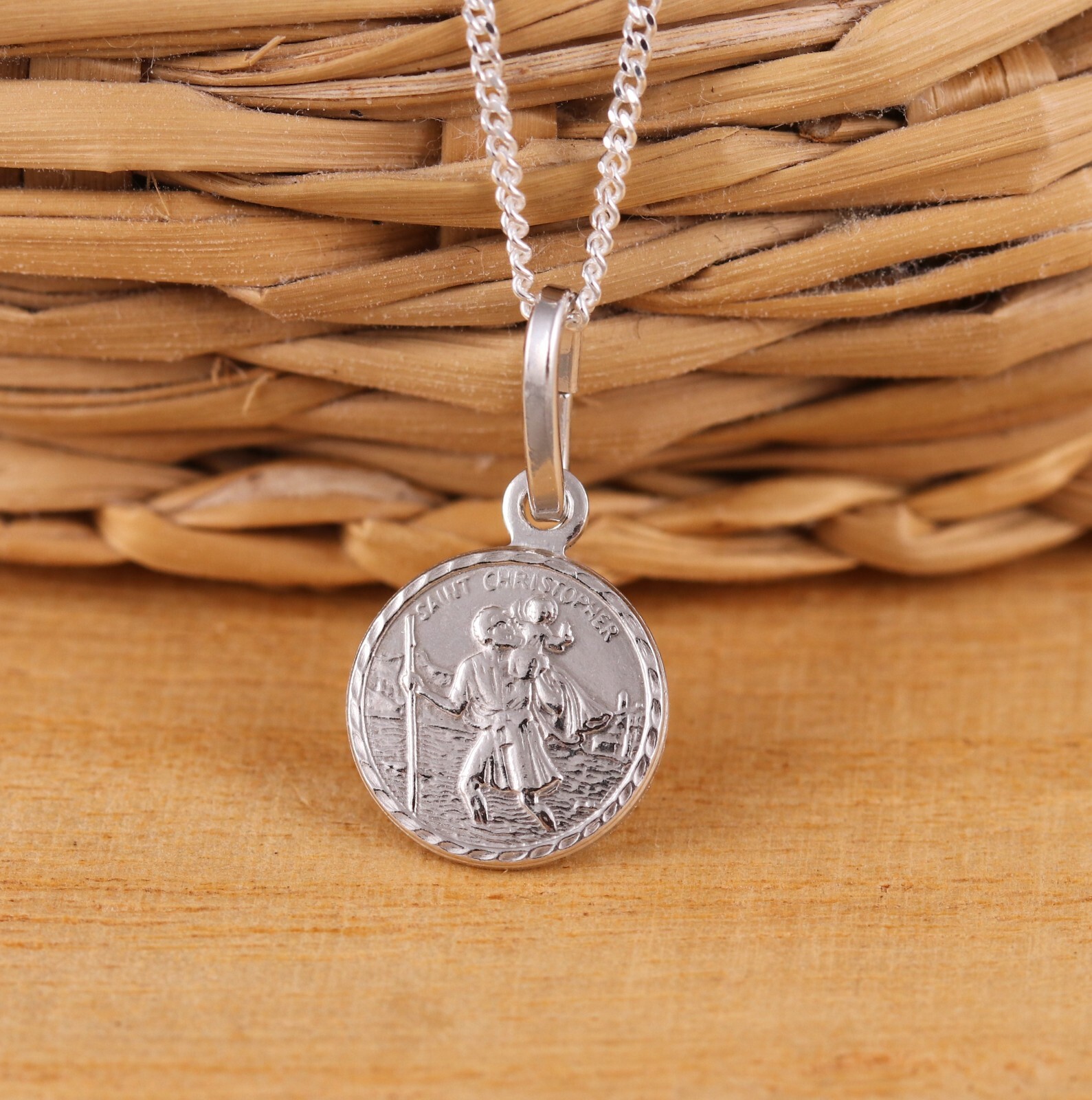 925 Sterling Silver St Christopher 10mm Small Charm Pendant Necklace Chain Boxed