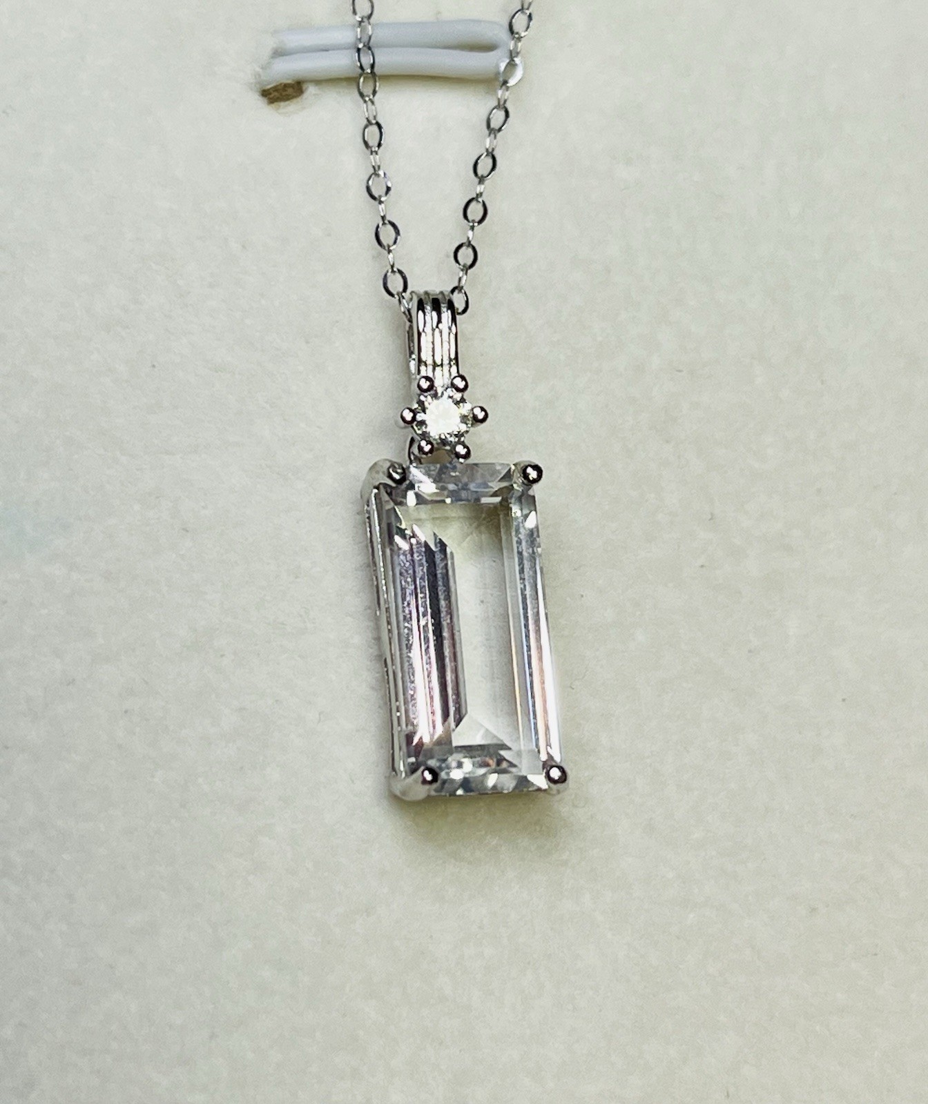 925 Sterling Silver Rectangle Clear Quartz Pendant Necklace