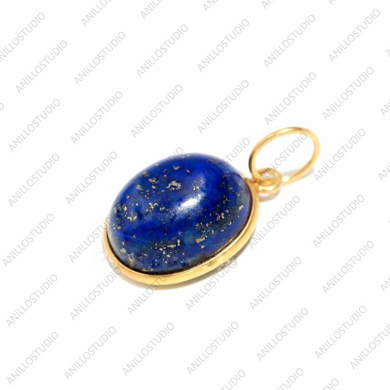 Cabochon Lapis Lazuli Gemstone 14k Yellow Gold Handmade Pendant Necklace For Her