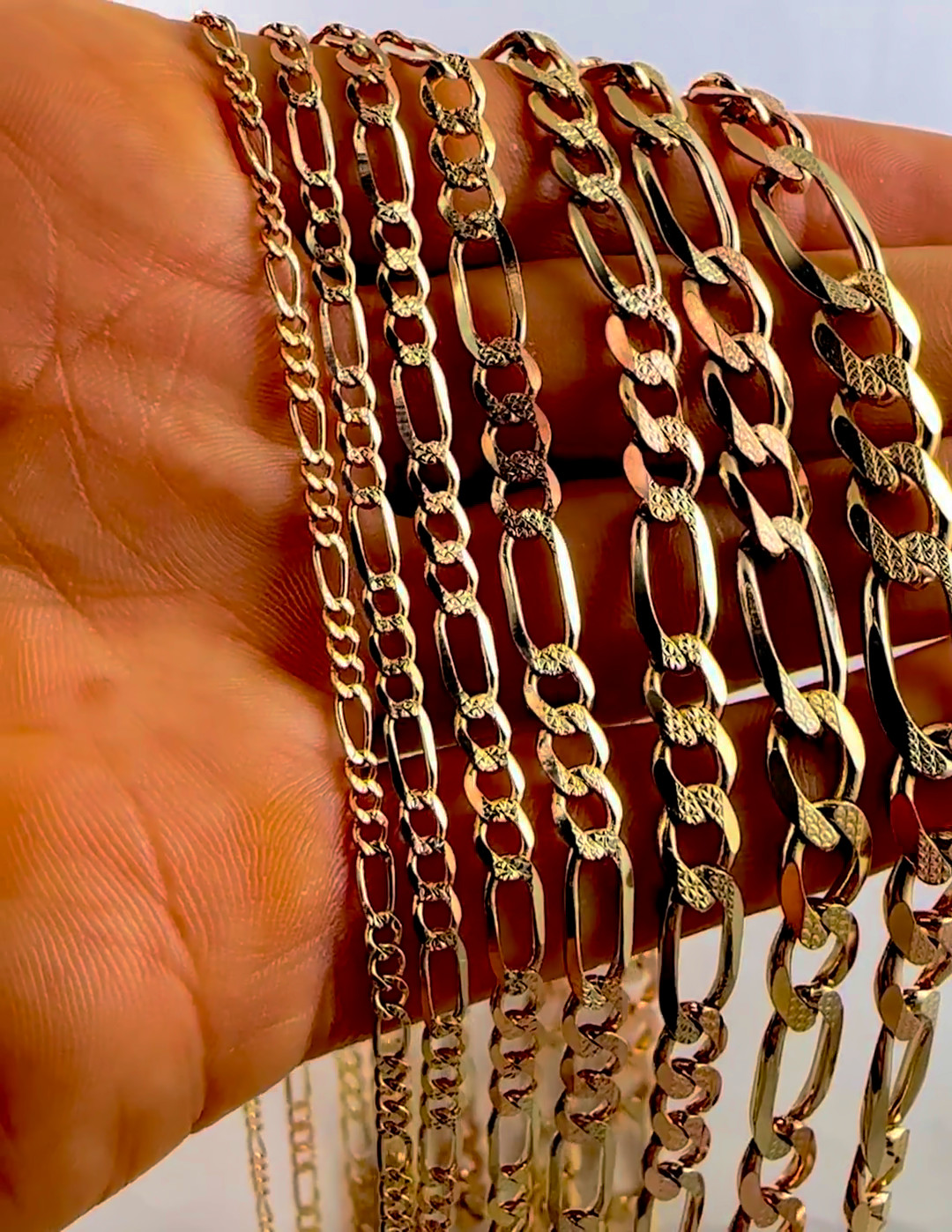 14K Tri Color Gold SOLID Figaro Necklace Bracelet Chain D/C 2mm-8.5mm 7″-30″