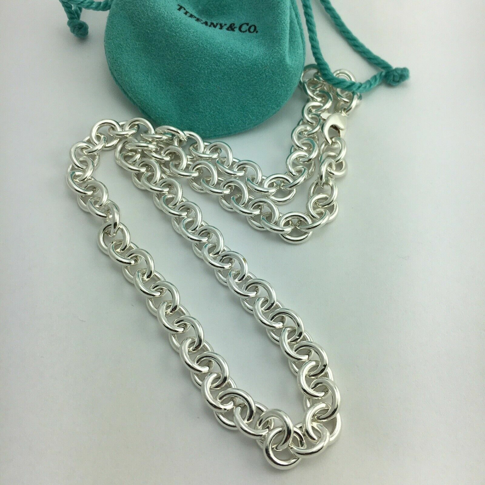 Tiffany & Co 24″ Mens Unisex Silver Large Round 11mm Link Rolo Chain Necklace