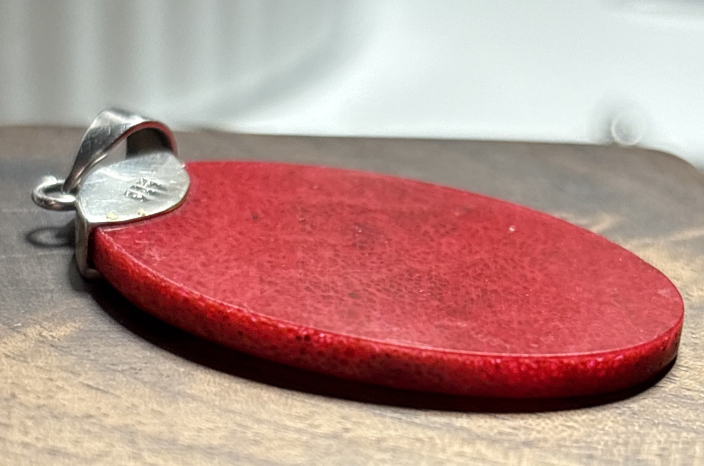 1 & 1/2 Inch Sterling And Red Sponge Coral Pendant