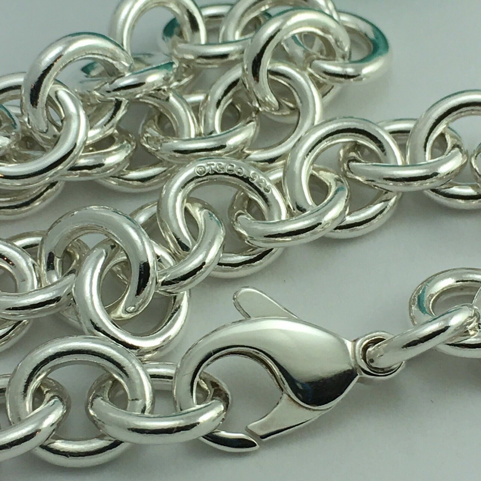 Tiffany & Co 24″ Mens Unisex Silver Large Round 11mm Link Rolo Chain Necklace