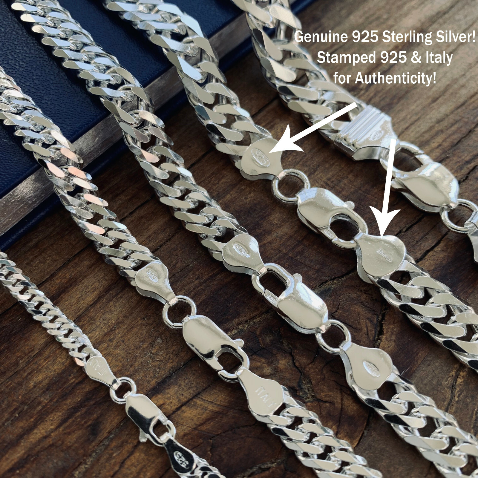 Real Solid 925 Sterling Silver Double Cuban Mens Boys Chain Bracelet or Necklace