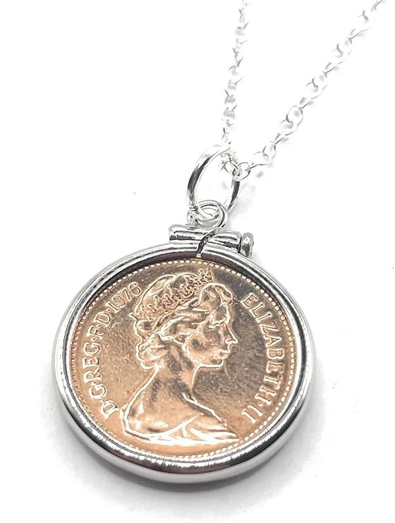 50th Birthday Anniversary One pence Solid Cinch Pendant Silver Plated Mount