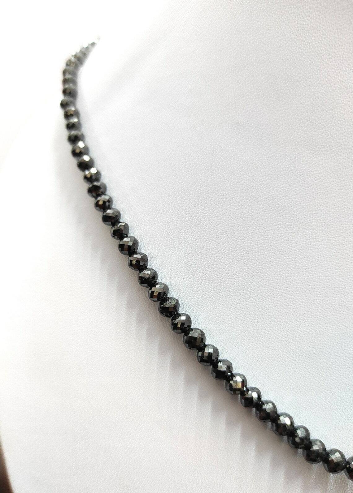 Certified Black Diamond 4 mm Bead Necklace 18 Inches AAA ! Birthday Gift