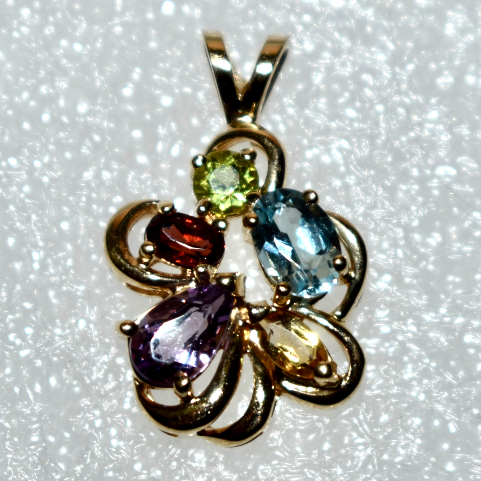 Multi Gemstone 14K Gold Pendant Garnet—Topaz—Citrine—Amethyst—Peridot 3.66 gm