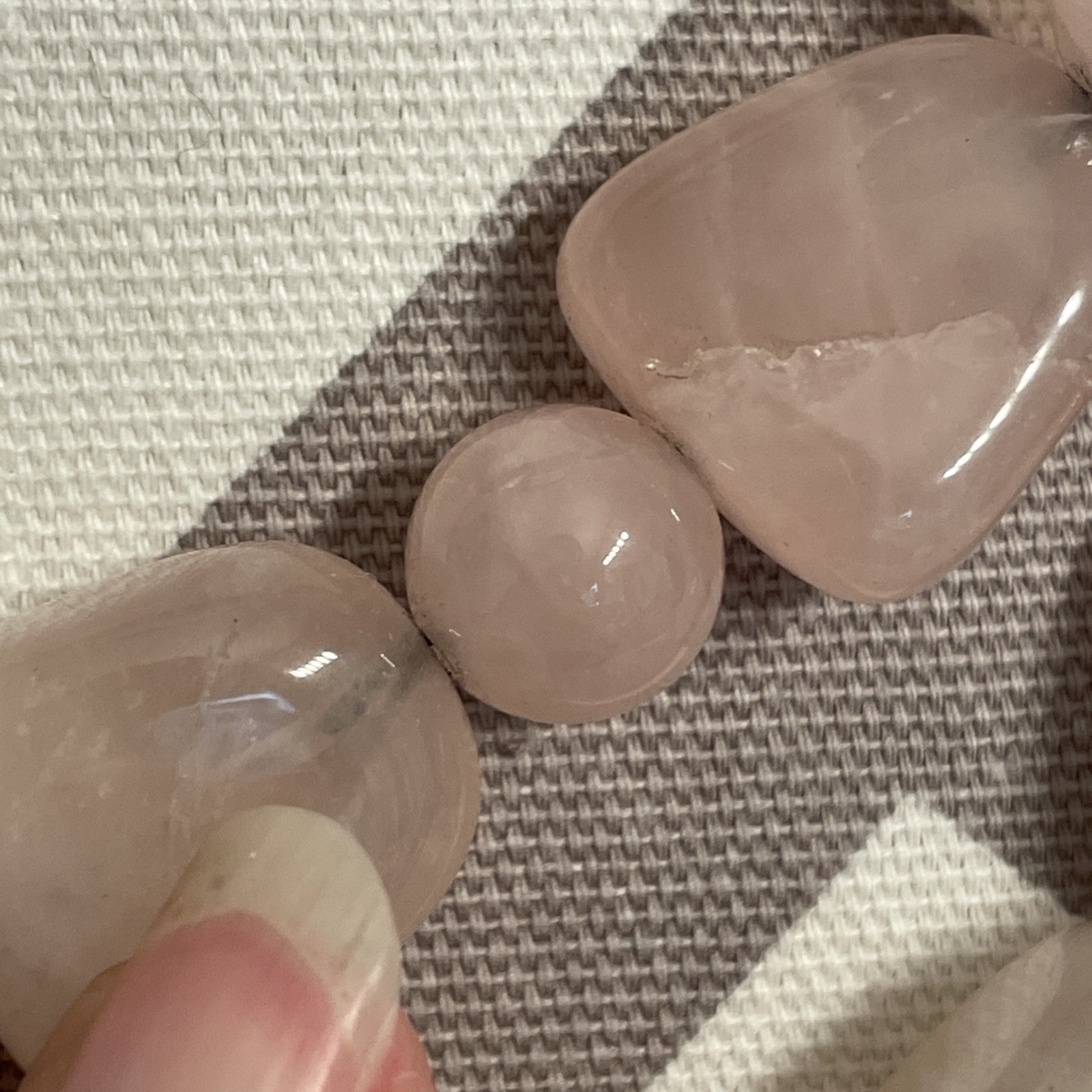 Rose Quartz Necklace Double Strand Crystal Chunky Bead Choker Sterling 925