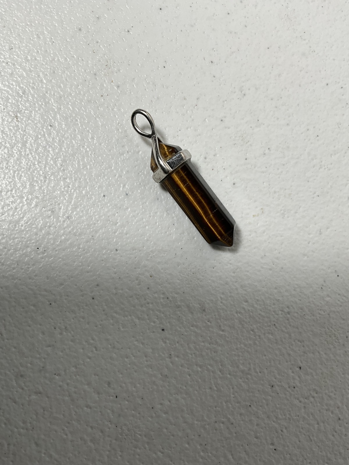 Tiger’s Eye Crystal Point Pendant Silver Tone Bail Healing Gemstone Jewelry
