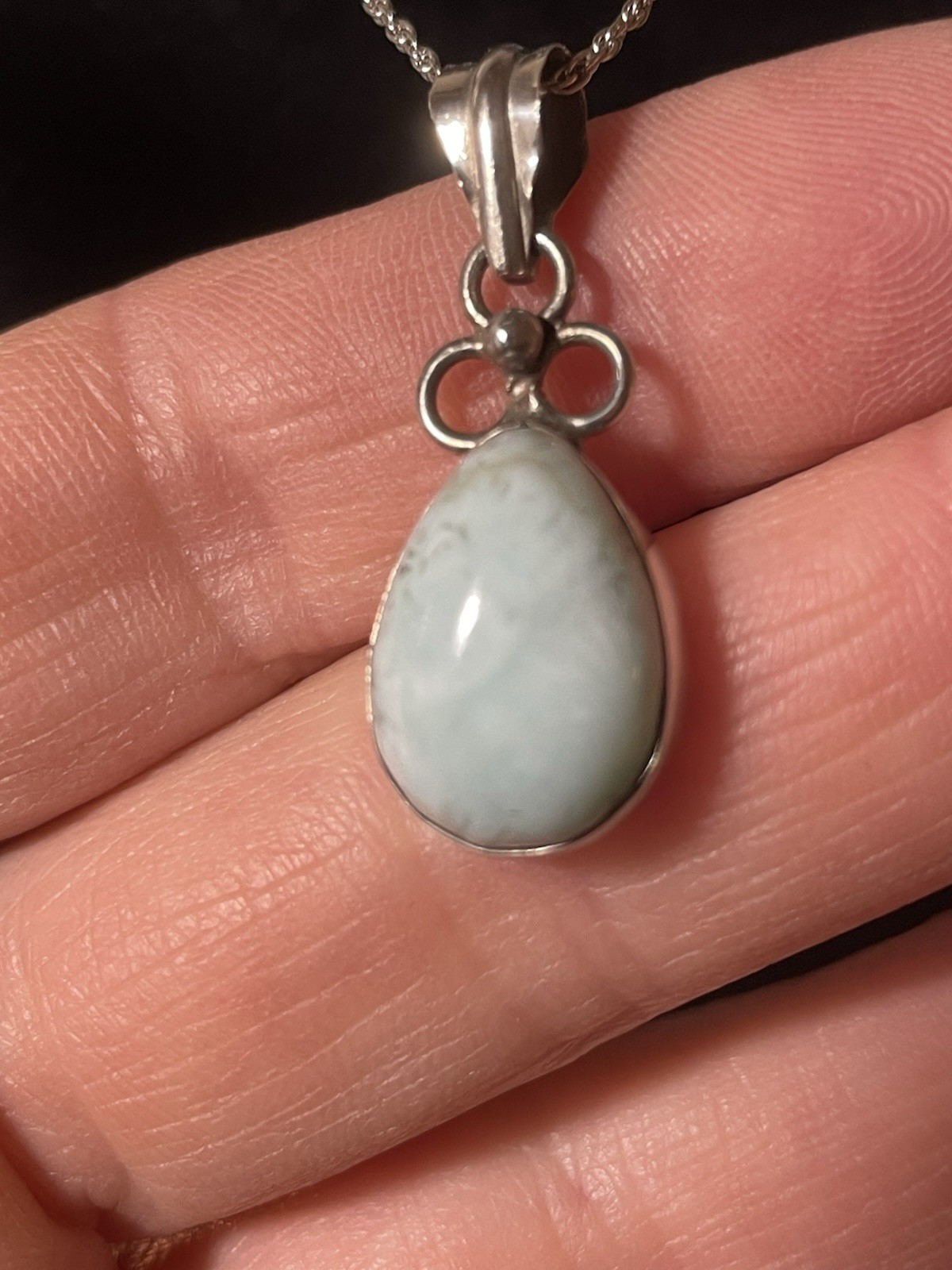 925 Sterling Silver Larimar Pendant On 16-17 Inch Chain
