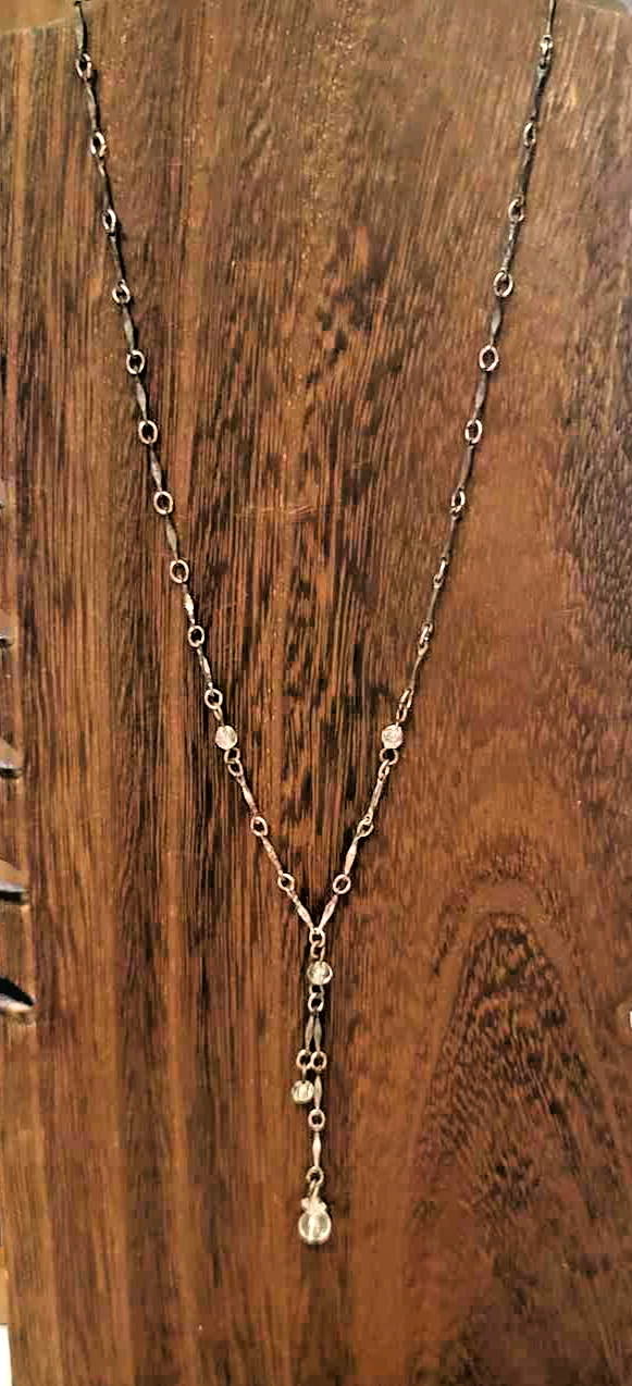 Bar Link Y Drop Lariat Silver Toned Chain Drop Beaded Necklace