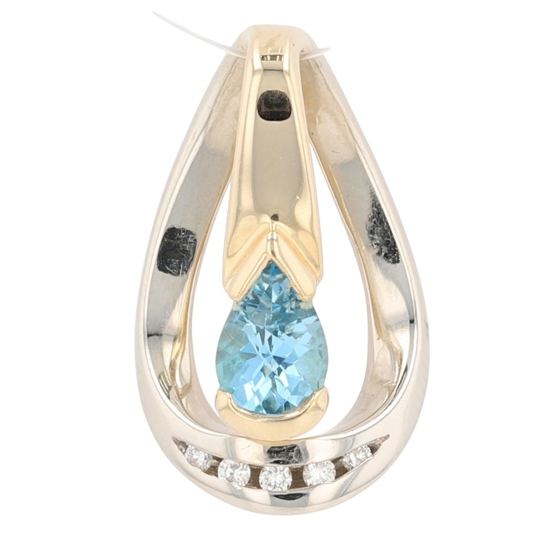 .85ctw Pear Cut Swiss Blue Topaz & Diamond Pendant w/o Chain 14k Multi-Tone Gold