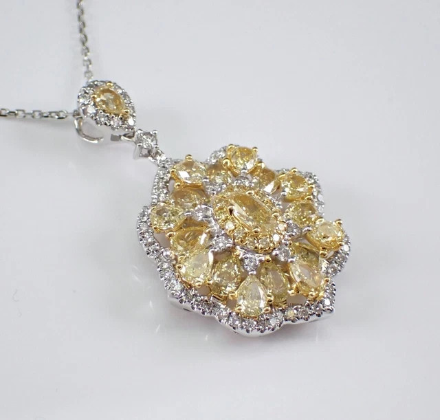 3Ct Oval Cut Lab Created Citrine Cluster Flower Pendant 14K White Gold Plated