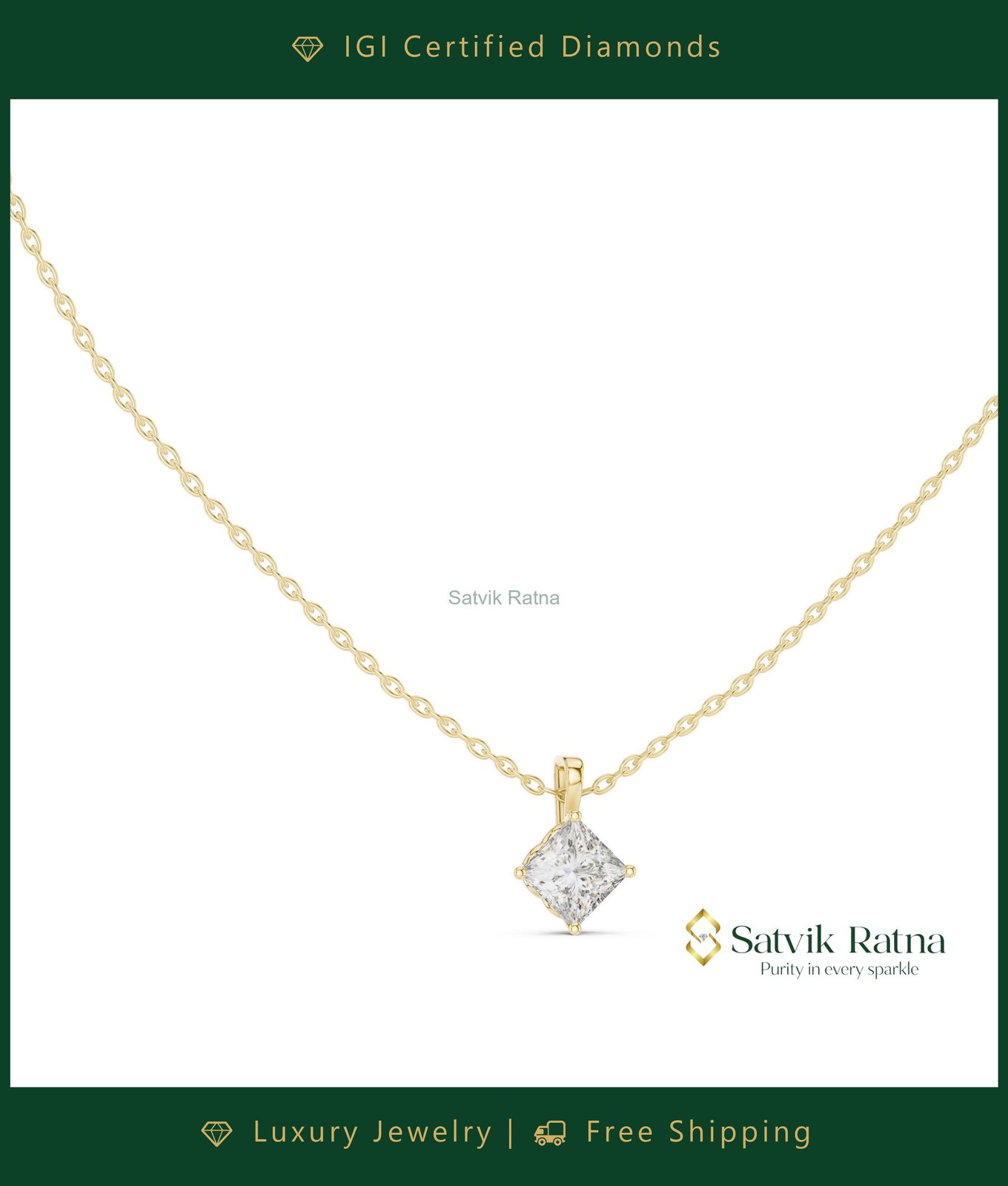 1 CT PRINCESS lab grown diamond trendy for prong male/female pendent 14k gold
