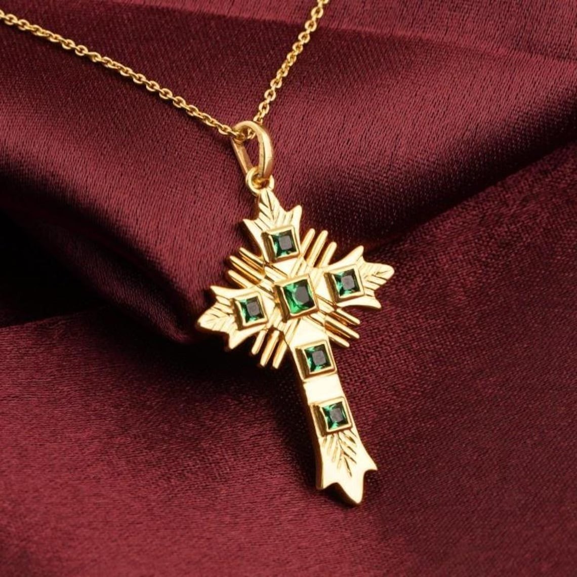 14K Yellow Gold Plated 3.20 CT Round Cut Moissanite Jesus Cross Pendant