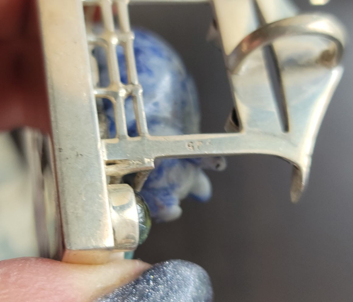 Unique 925 Silver Sodalite & Multi Stone Pig in Barn 3D Statement Pendant