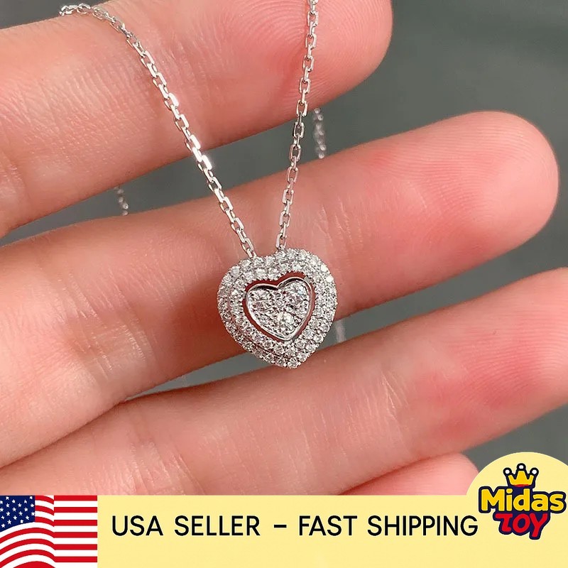 Heart Diamond Pendant Necklace White Gold Openwork Romantic Women’s Jewelry