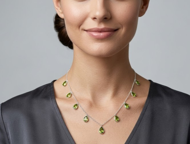 Green Peridot Gemstone Handmade 925 Sterling Silver Jewelry Necklace-18”