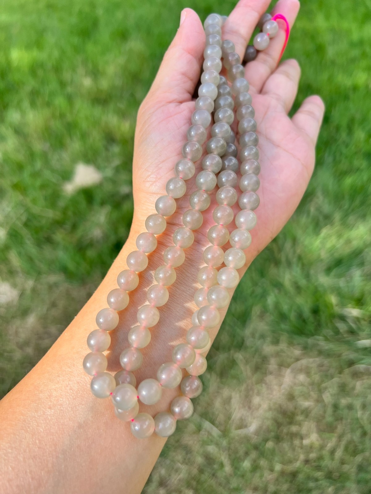 Transparent Gray Nephrite Jade Long 34″ 8mm Bead Necklace H409 n