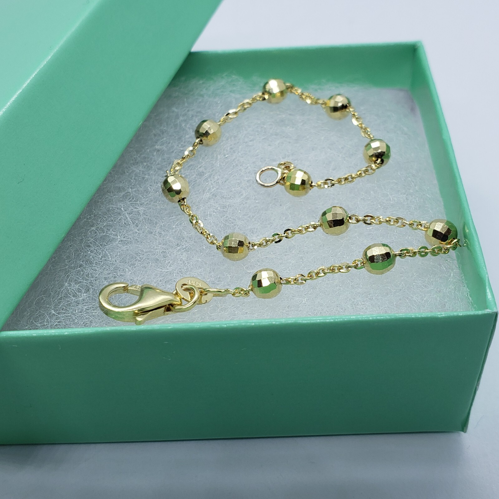 14K Solid Yellow Gold Station Ball Bead Rolo Bracelet Anklet 2mm 4mm 7″ 10″