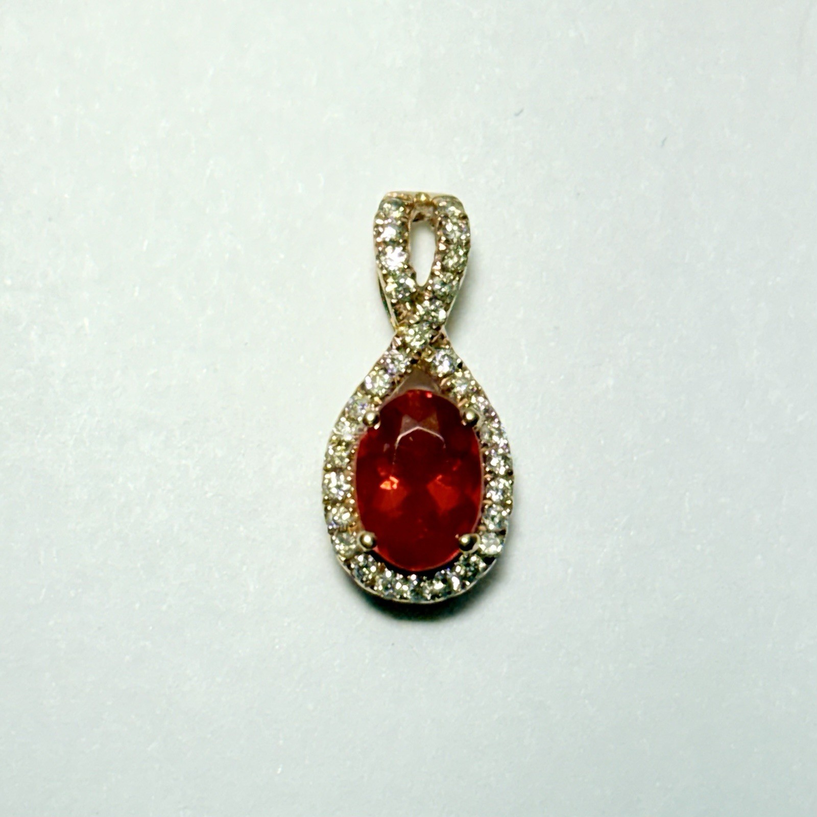 GG Certified 14K Yellow Gold 0.55ct Fire Opal 0.17ctw Diamond Pendant 0.93g